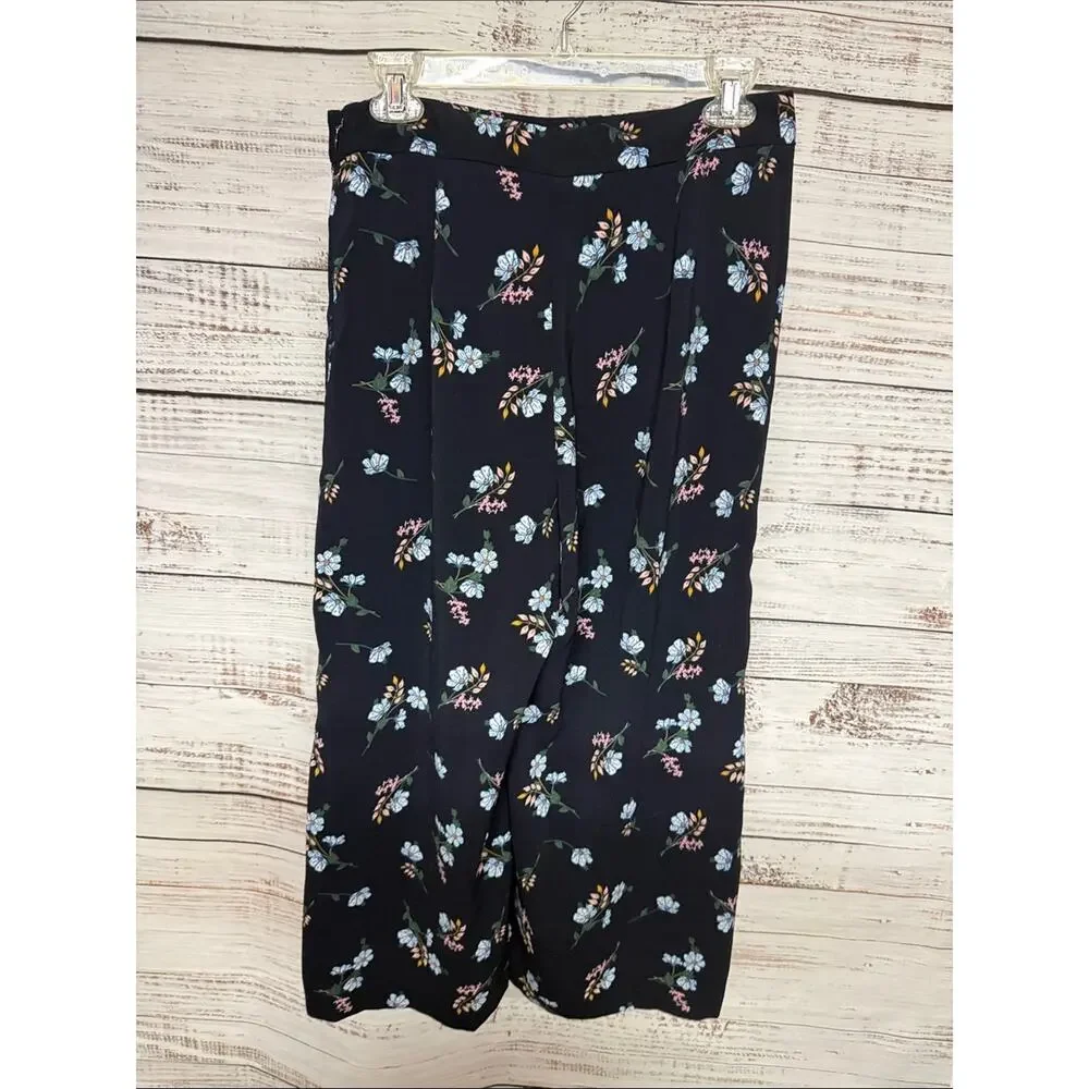 Cynthia Rowley Black Floral Wide Leg Pants Black Sz 4